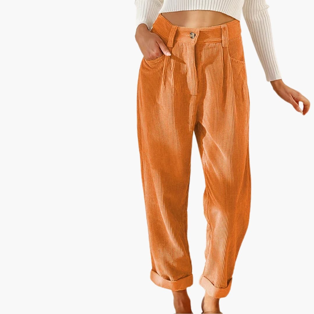 Damen Cordhose mit Bund und Frontverschluss