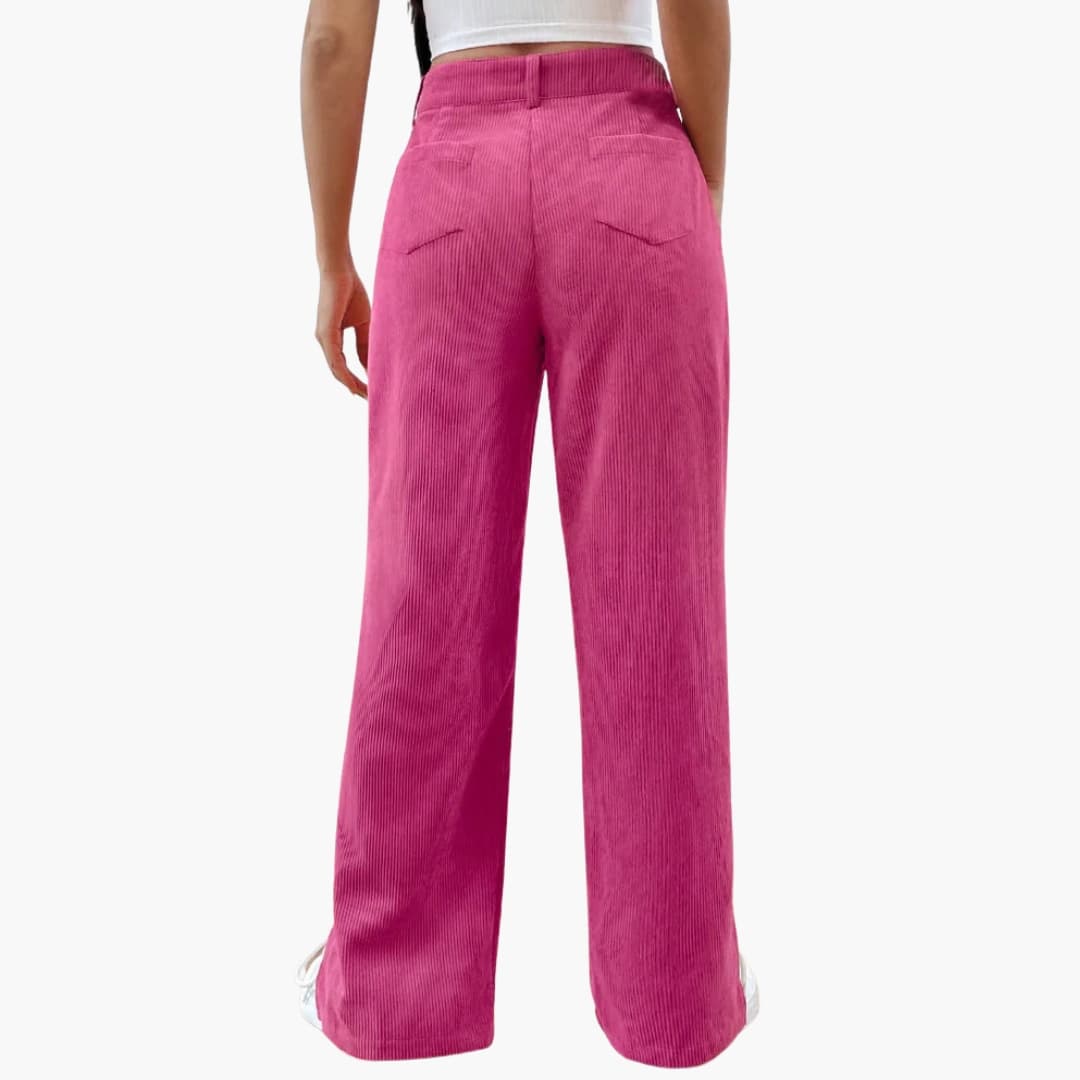 Damen Cordhose mit Bund und weiten Beinen