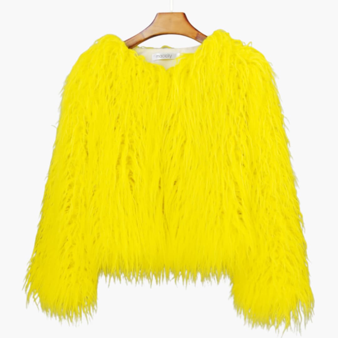 Damen Faux Fur Mantel mit langen Ärmeln und strukturiertem Finish