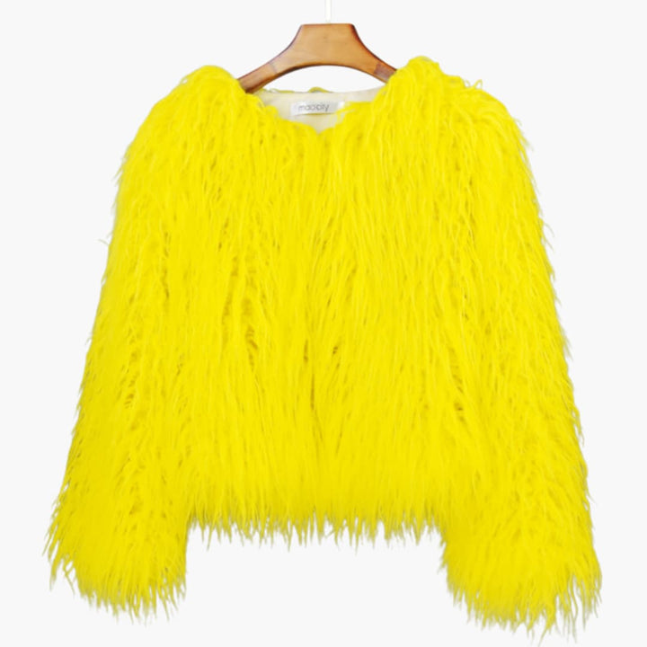 Damen Faux Fur Mantel mit langen Ärmeln und strukturiertem Finish