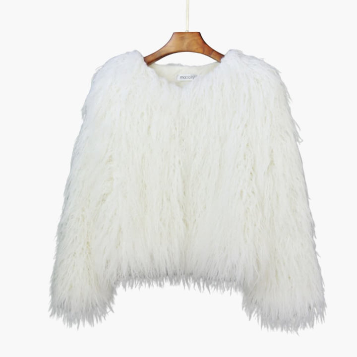 Damen Faux Fur Mantel mit langen Ärmeln und strukturiertem Finish