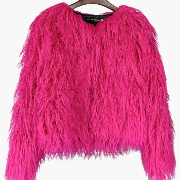 Damen Faux Fur Mantel mit langen Ärmeln und strukturiertem Finish