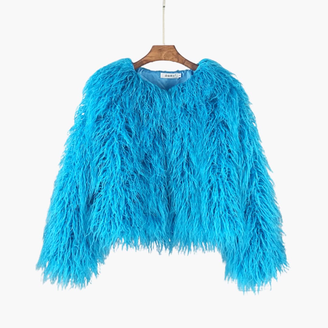 Damen Faux Fur Mantel mit langen Ärmeln und strukturiertem Finish