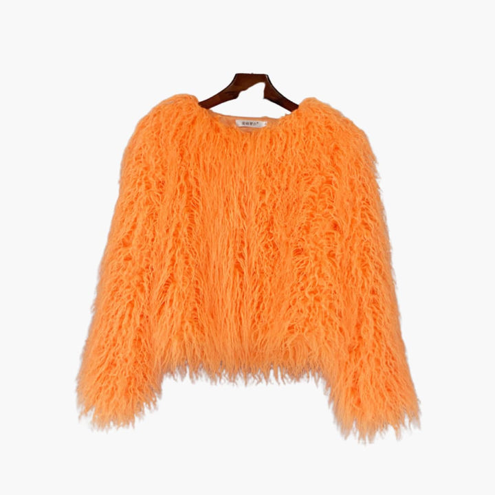 Damen Faux Fur Mantel mit langen Ärmeln und strukturiertem Finish