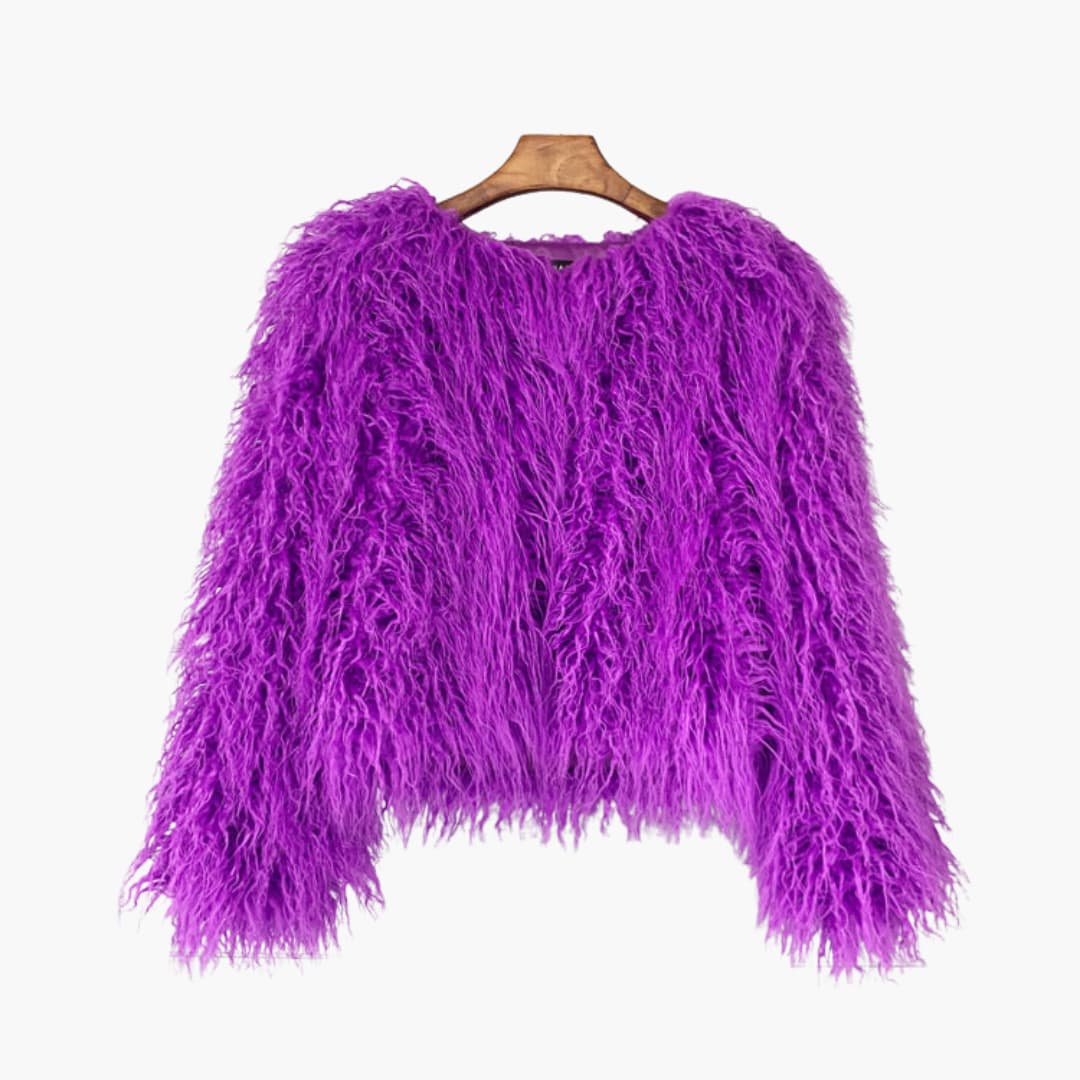 Damen Faux Fur Mantel mit langen Ärmeln und strukturiertem Finish