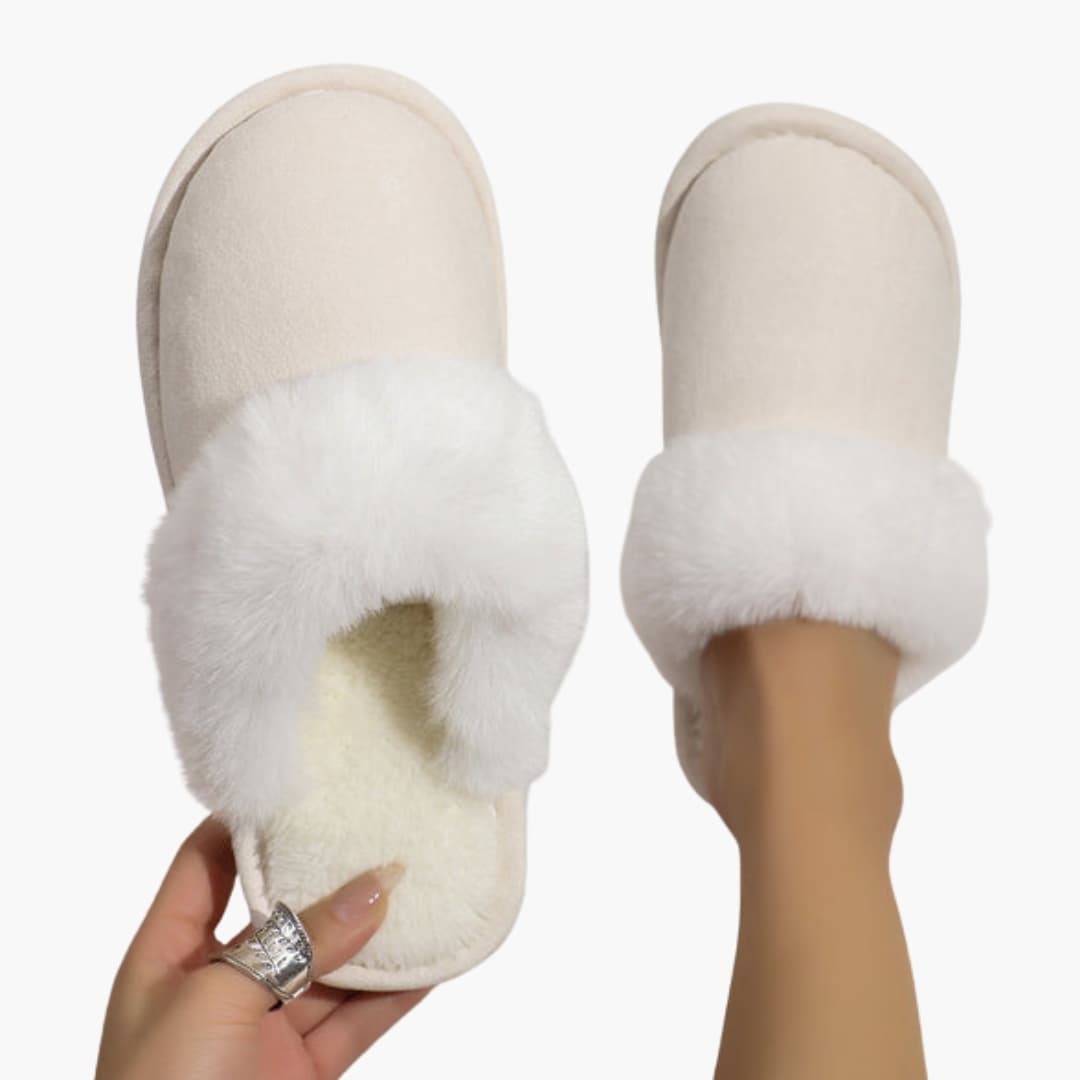 Damen Hausschuhe in Wildlederoptik mit Plüschfutter