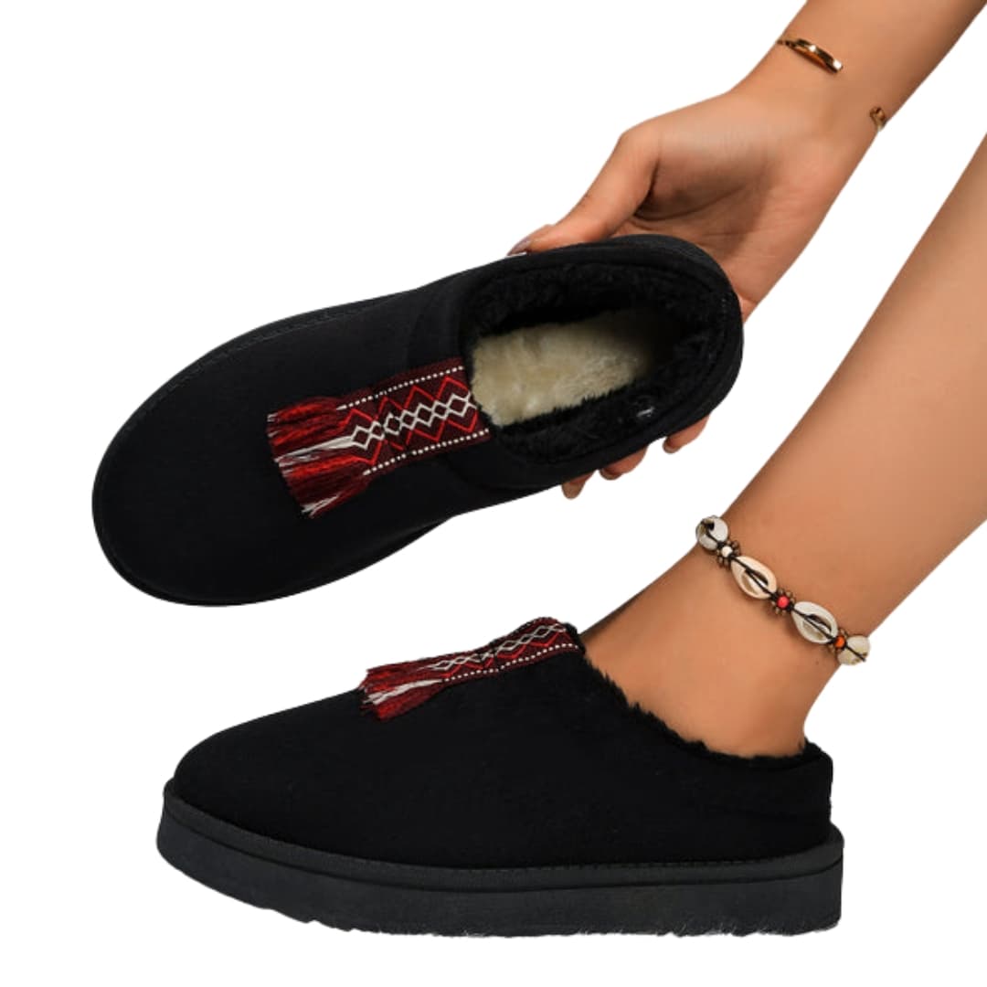 Damen Hausschuhe mit Reißverschluss und Fleecefutter