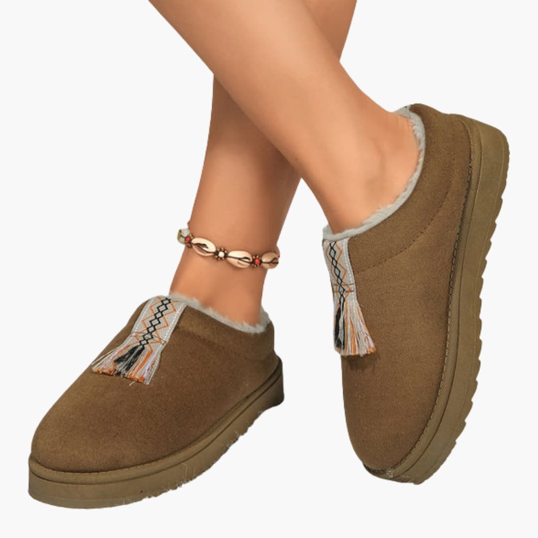 Damen Hausschuhe mit Reißverschluss und Fleecefutter