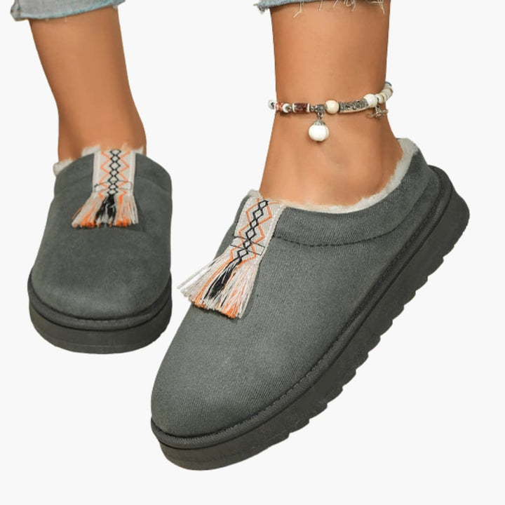 Damen Hausschuhe mit Reißverschluss und Fleecefutter