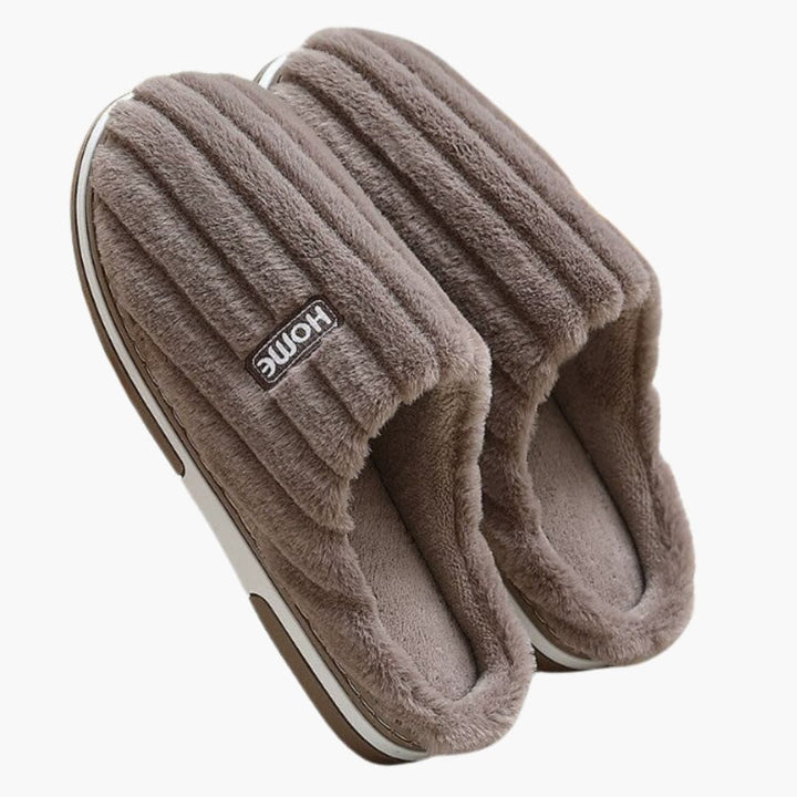 Damen Hausschuhe mit Rippoberfläche und Plüschfutter
