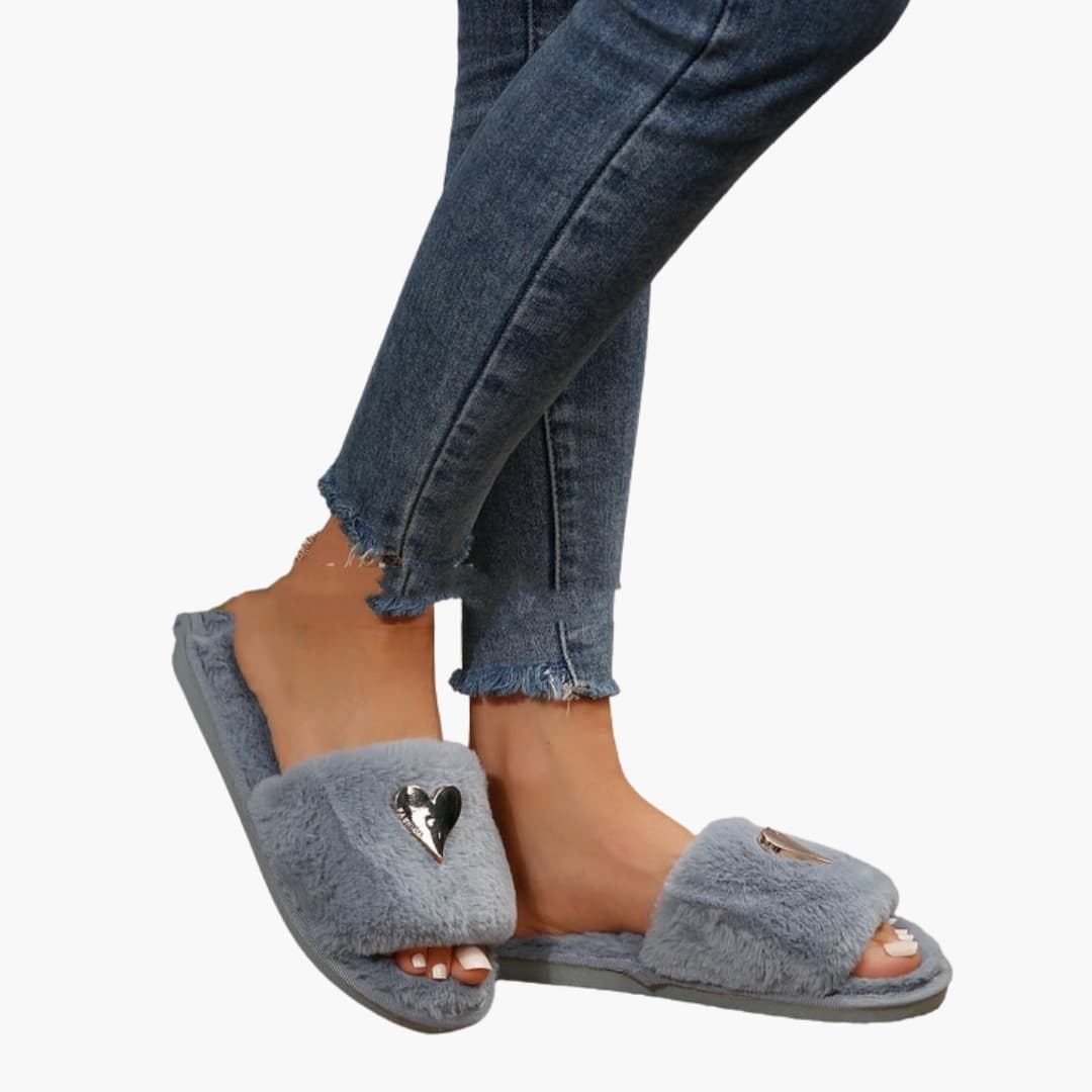 Damen Hausschuhe mit offener Spitze und Herzdetail
