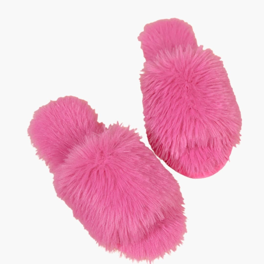 Damen Hausschuhe mit offener Spitze und Kunstfell