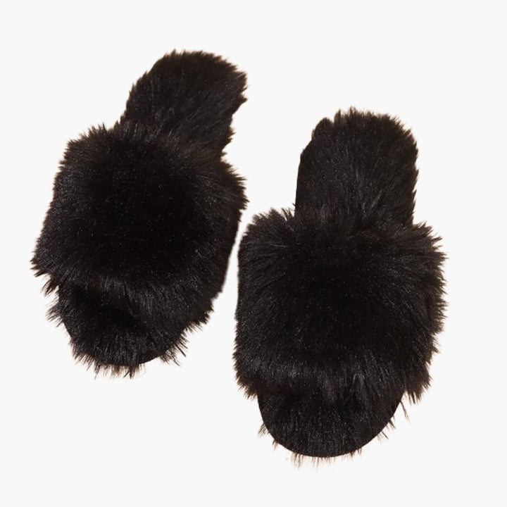 Damen Hausschuhe mit offener Spitze und Kunstfell