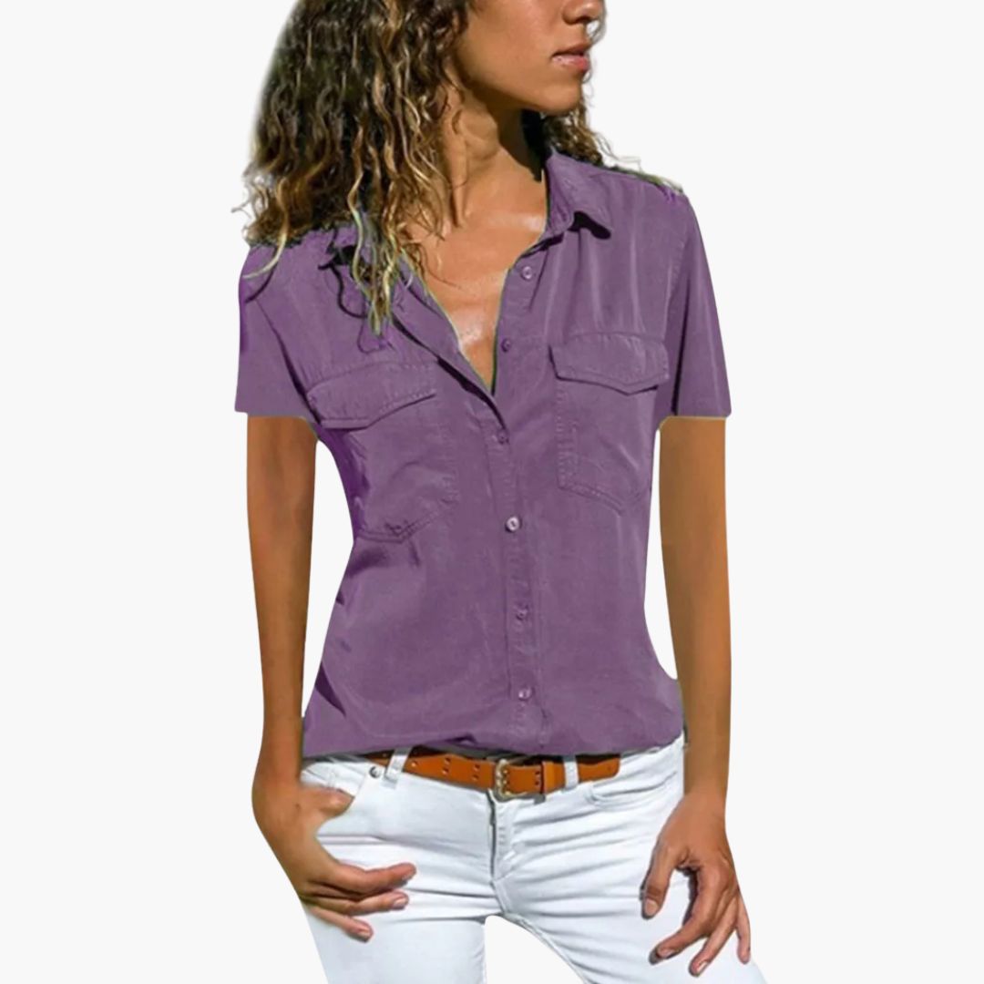 Damen Hemd Mit Knopfleiste Kurzarm Sommerbluse