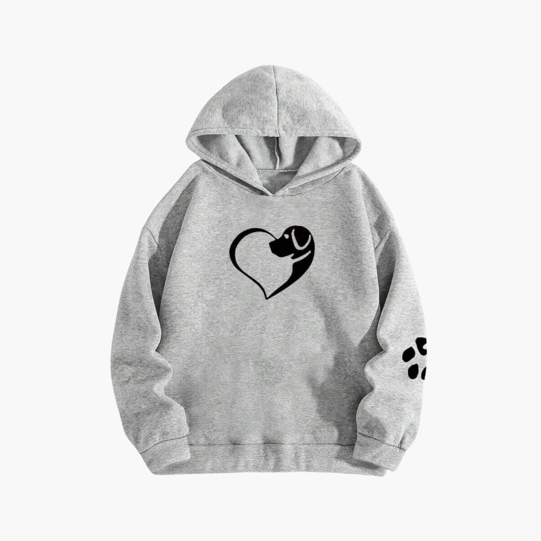 Damen Hoodie mit Hundeherz Print und Pfotenärmel