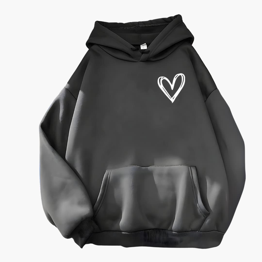 Damen Hoodie mit Kordelzugkapuze und Herz-Print