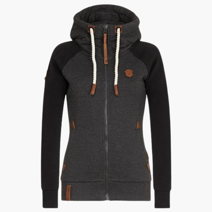 Damen Hoodie mit Reißverschluss und Kordelzug-Kapuze