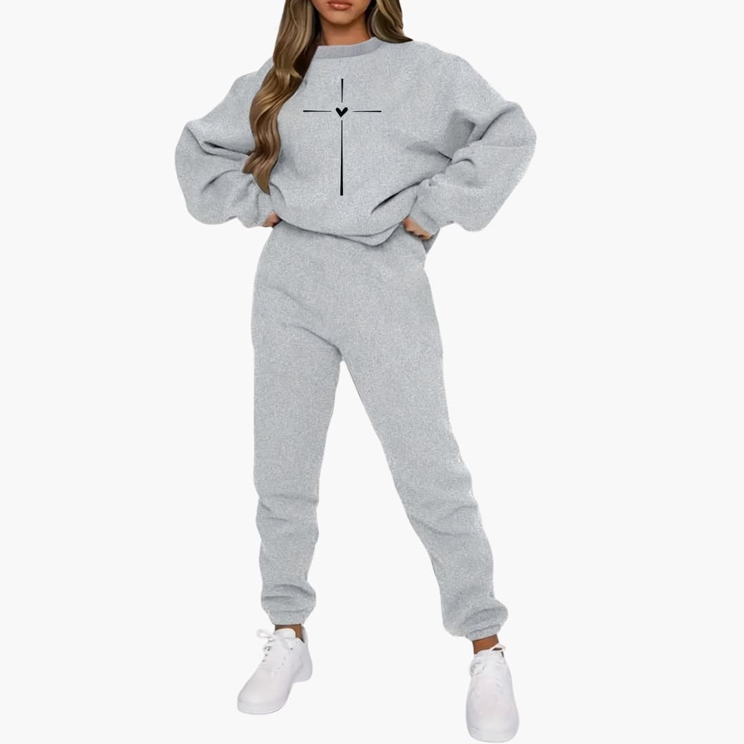 Damen Jogginganzug mit Herzprint und Relaxed Fit