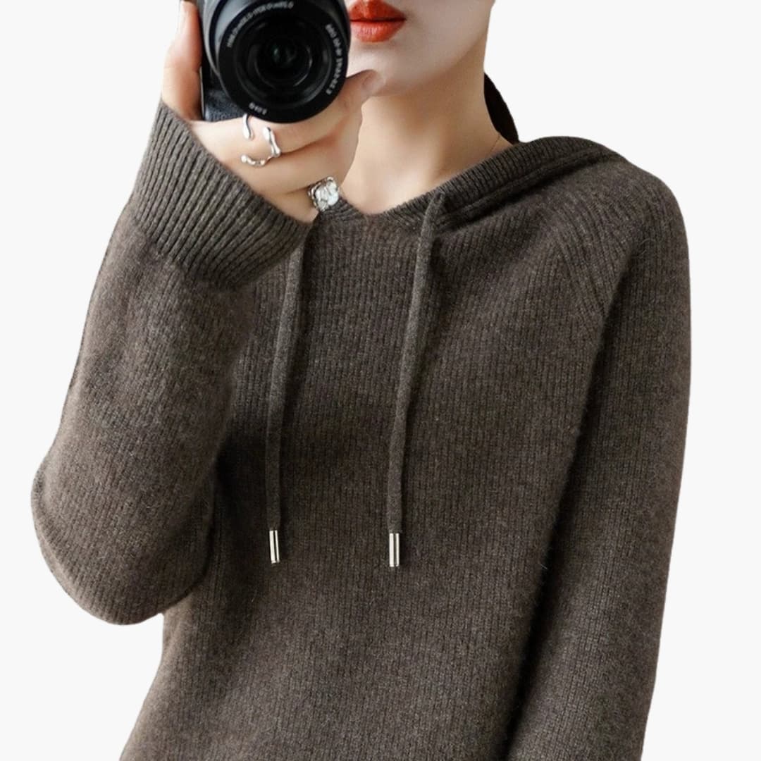 Damen Strick Hoodie mit langen Ärmeln