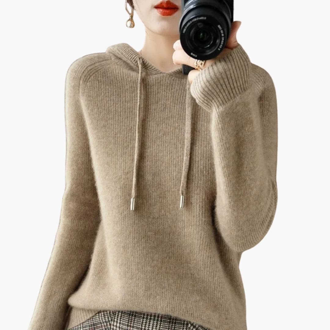 Damen Strick Hoodie mit langen Ärmeln
