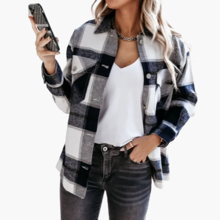 Damen Karo Hemdjacke mit Kragen
