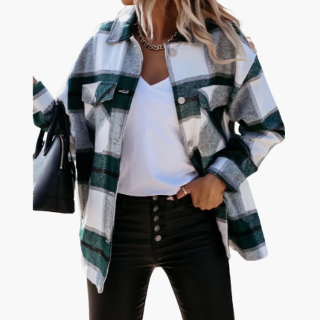 Damen Karo Hemdjacke mit Kragen
