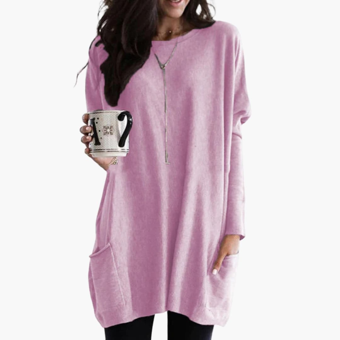 Damen Long Pullover mit Rundhals