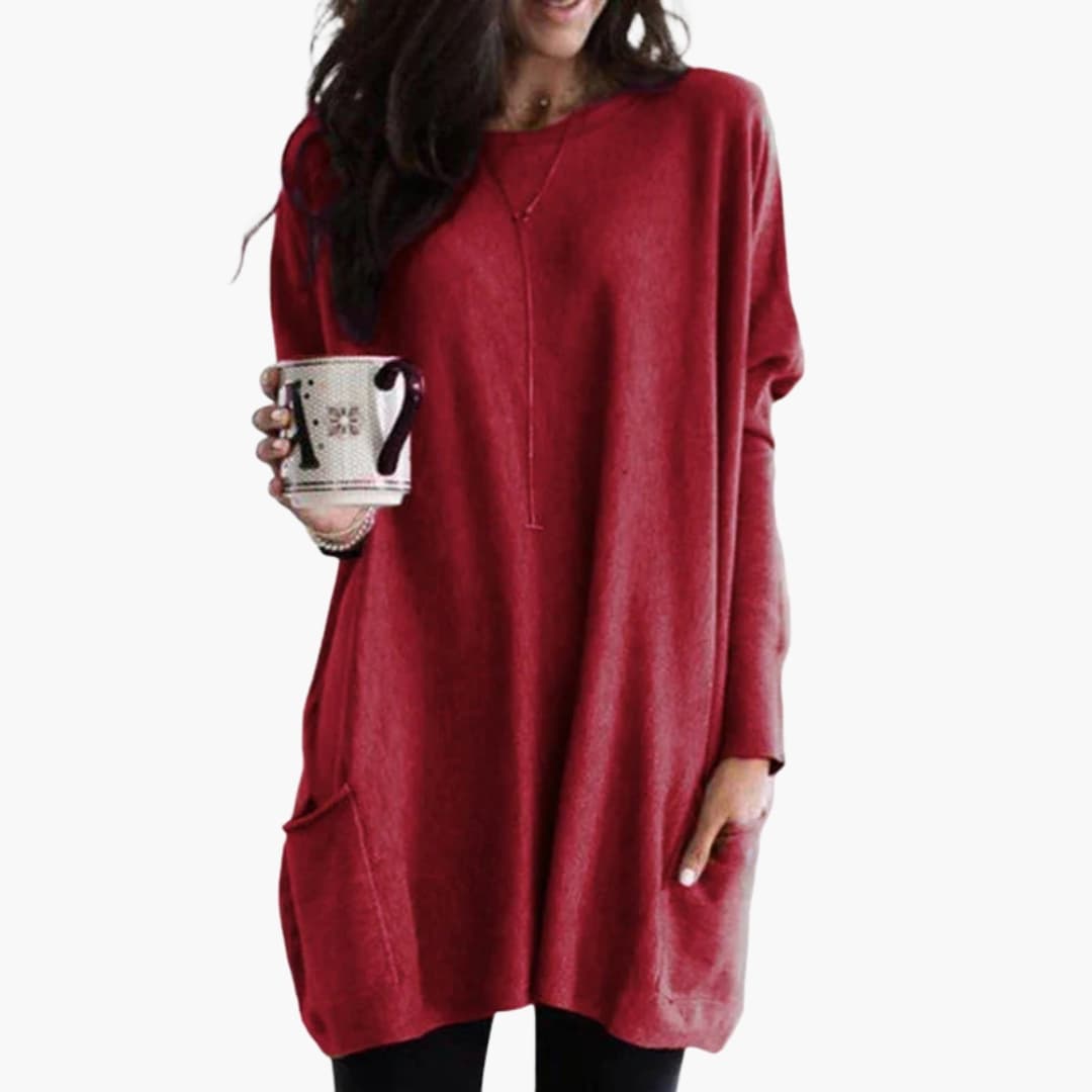 Damen Long Pullover mit Rundhals