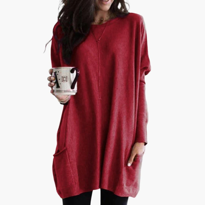Damen Long Pullover mit Rundhals