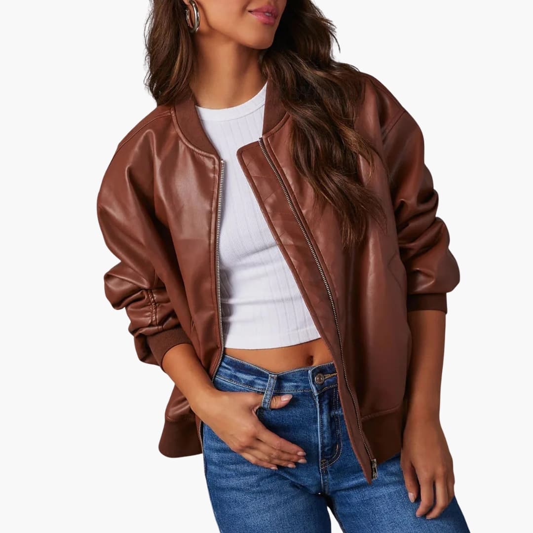 Damen Oversize Bomberjacke mit Reißverschluss und Rippdetails