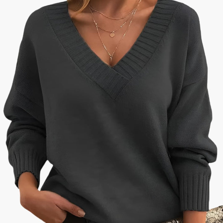 Damen Oversize Pullover mit V Ausschnitt