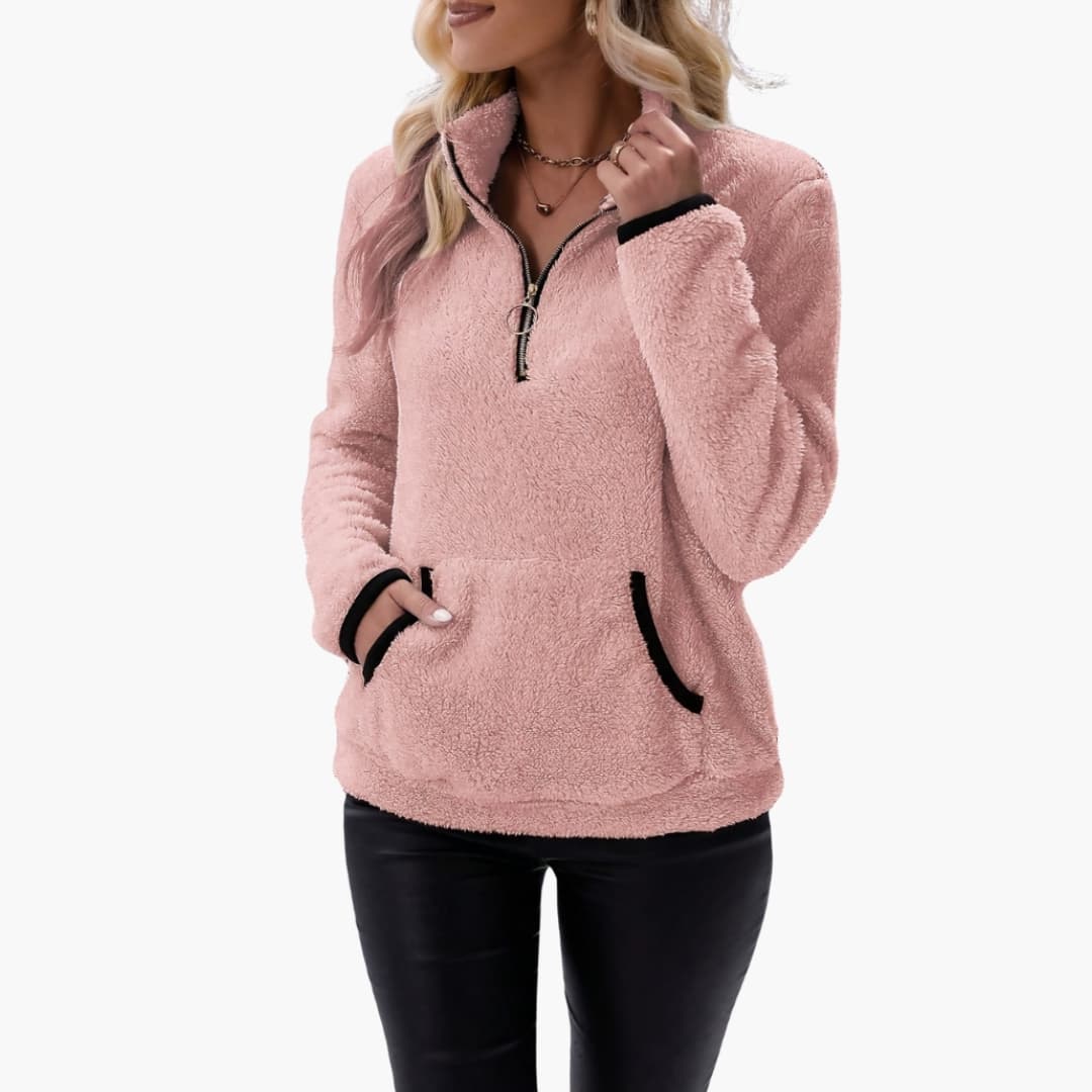 Damen Pullover mit Halbreißverschluss und Kängurutasche