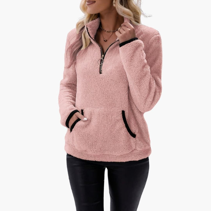 Damen Pullover mit Halbreißverschluss und Kängurutasche