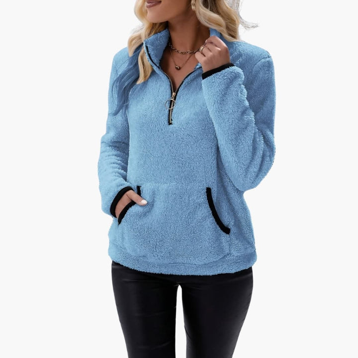 Damen Pullover mit Halbreißverschluss und Kängurutasche