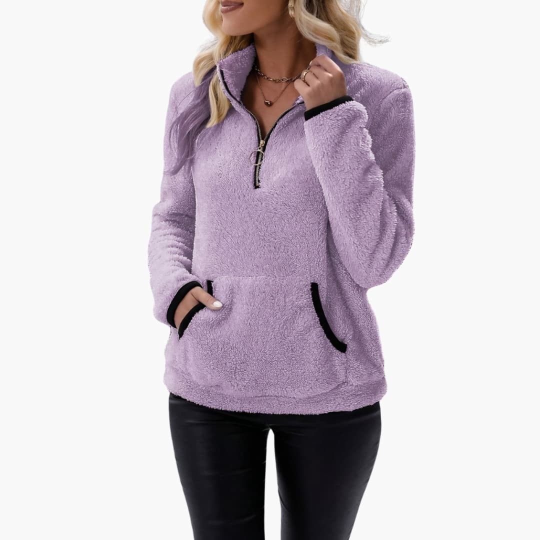 Damen Pullover mit Halbreißverschluss und Kängurutasche