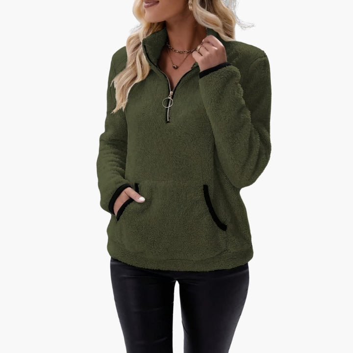 Damen Pullover mit Halbreißverschluss und Kängurutasche
