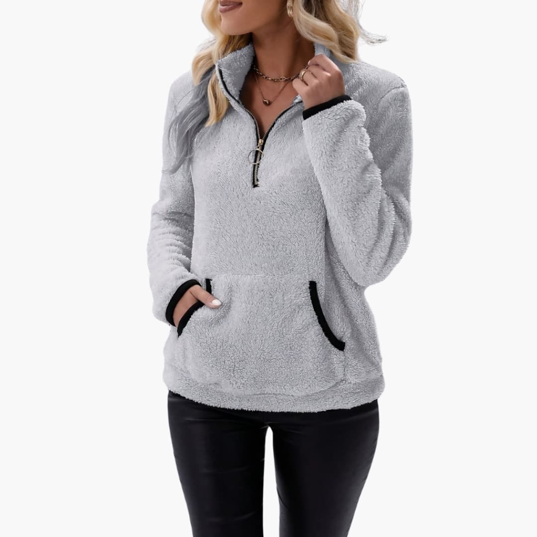 Damen Pullover mit Halbreißverschluss und Kängurutasche