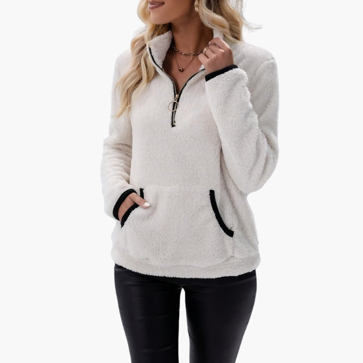 Damen Pullover mit Halbreißverschluss und Kängurutasche
