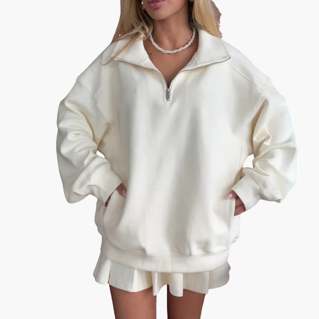 Damen Pullover mit Halbzipp und Faltenrock