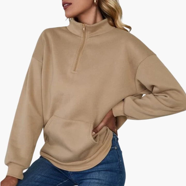 Damen Pullover mit Halbzipp und Kängurutasche