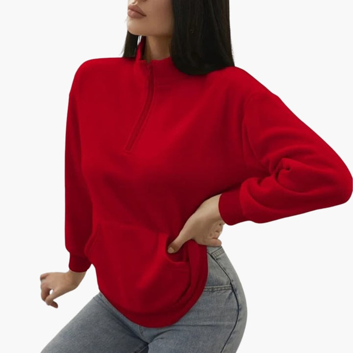 Damen Pullover mit Halbzipp und Kängurutasche