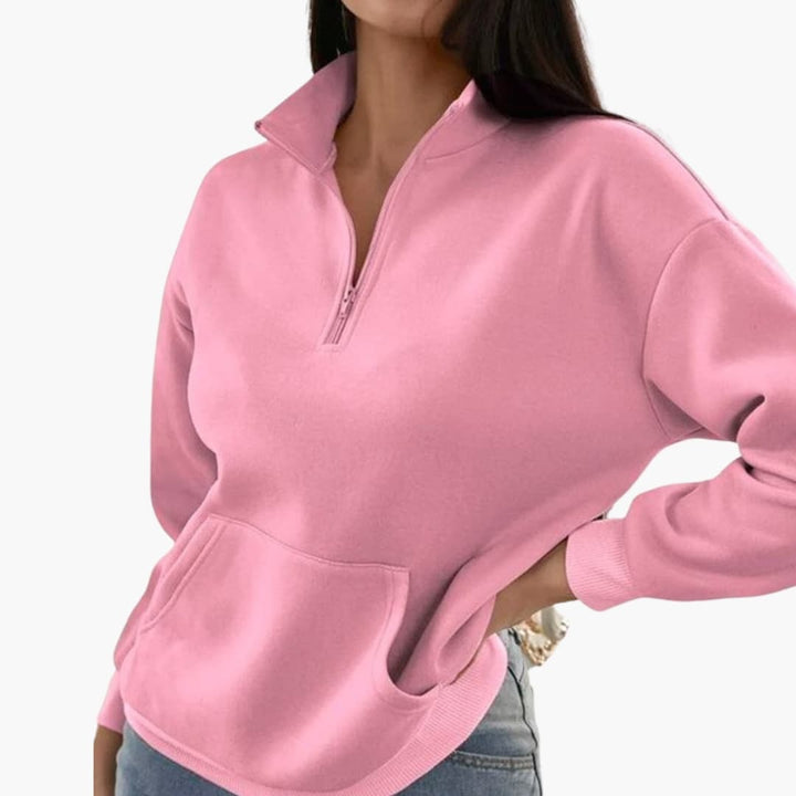Damen Pullover mit Halbzipp und Kängurutasche