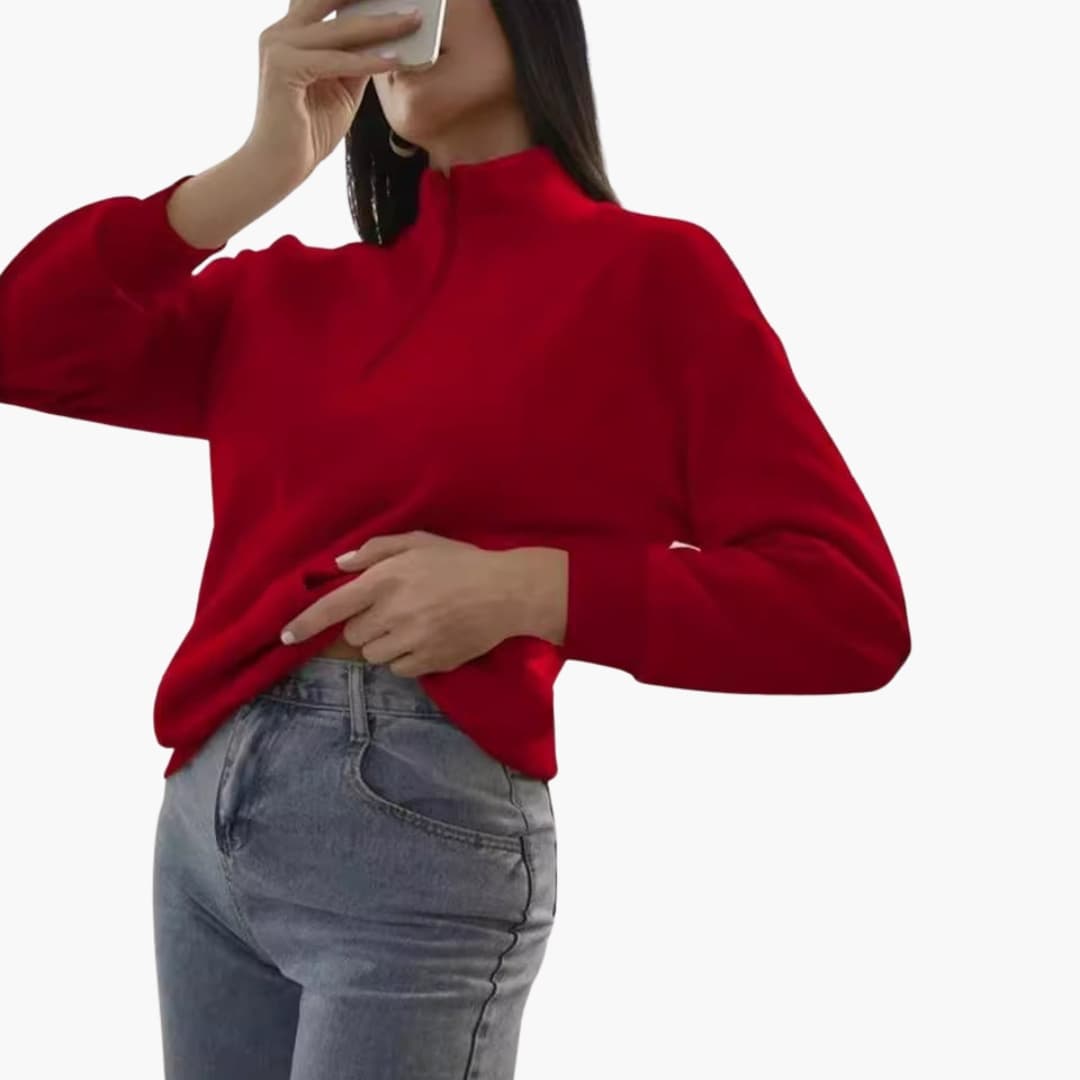 Damen Pullover mit Halbzipp und Kängurutasche