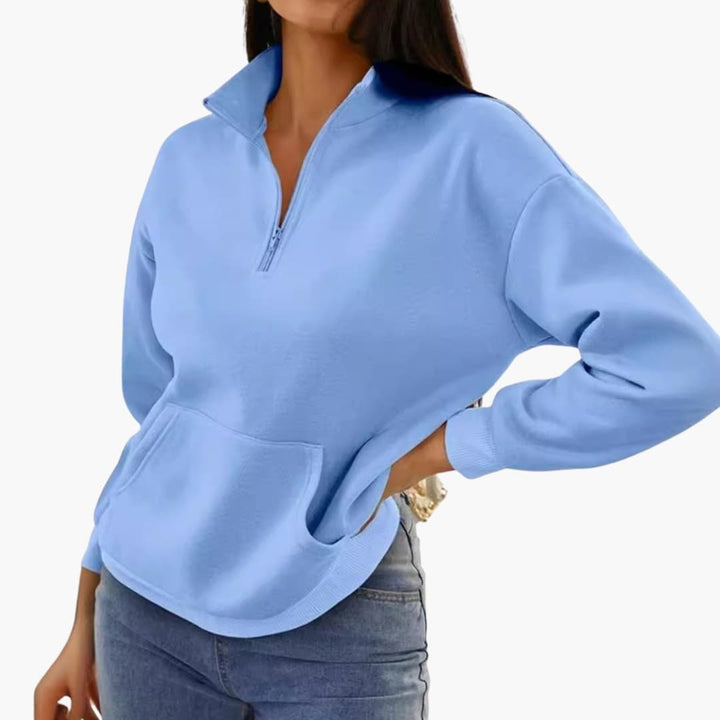 Damen Pullover mit Halbzipp und Kängurutasche