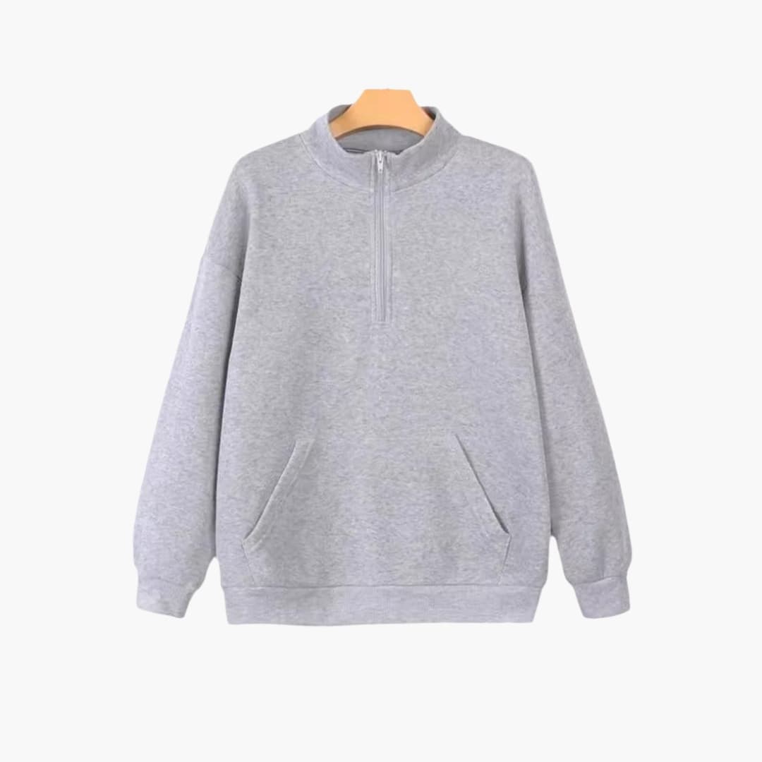 Damen Pullover mit Halbzipp und Kängurutasche