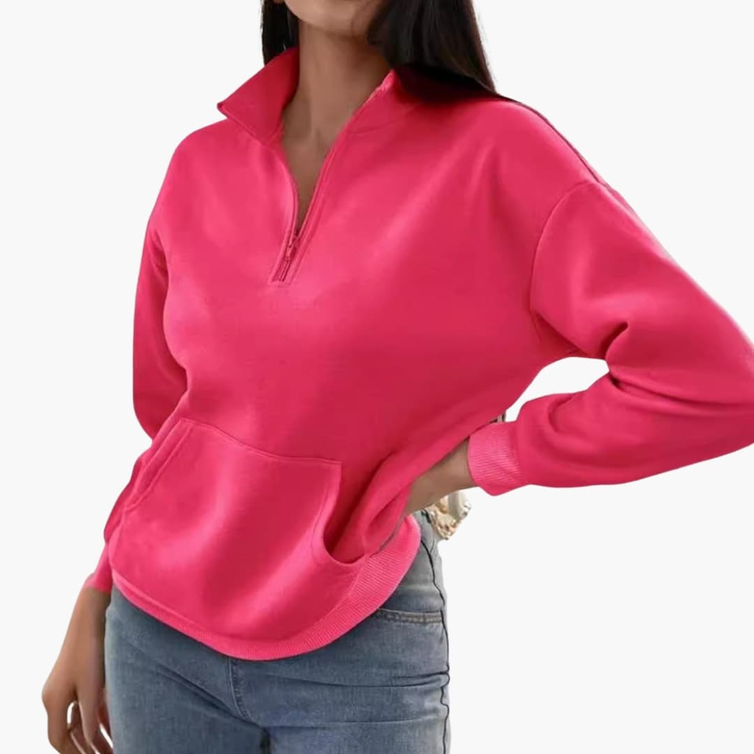 Damen Pullover mit Halbzipp und Kängurutasche