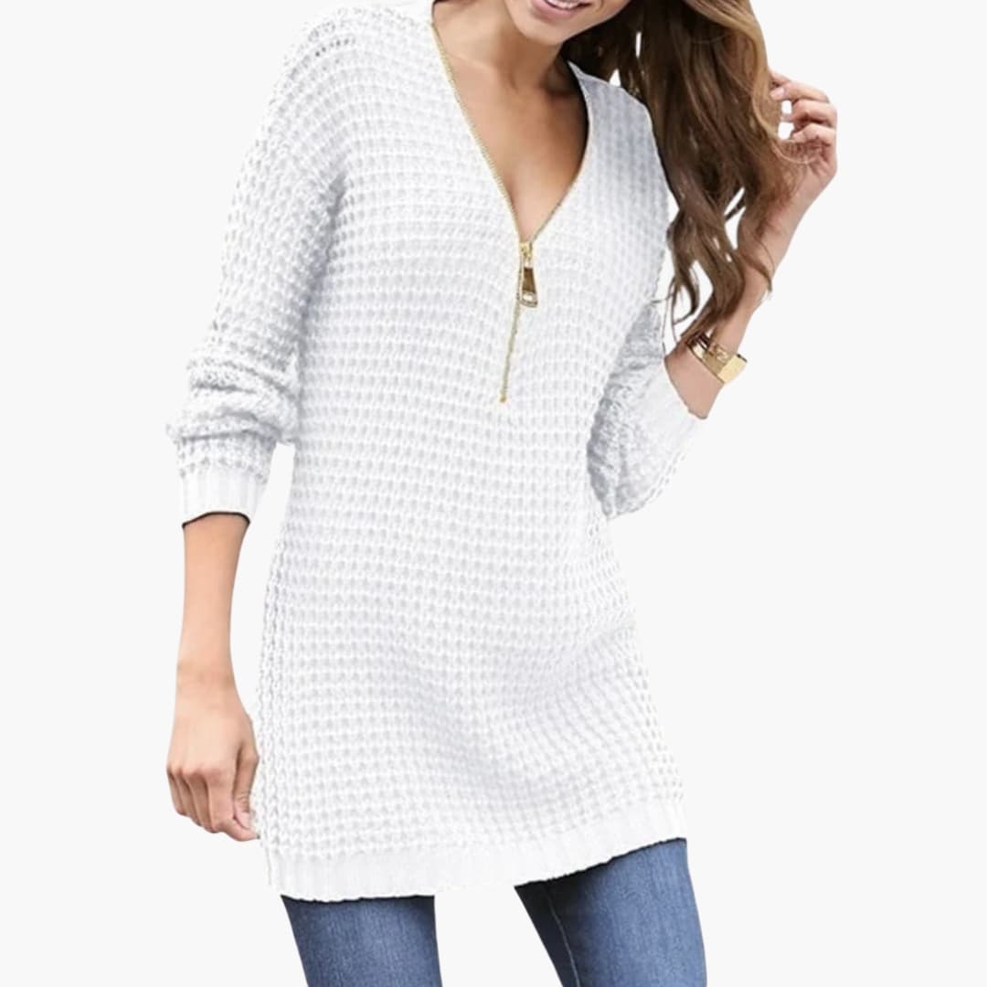 Damen Pullover mit Reißverschluss und Strickstruktur
