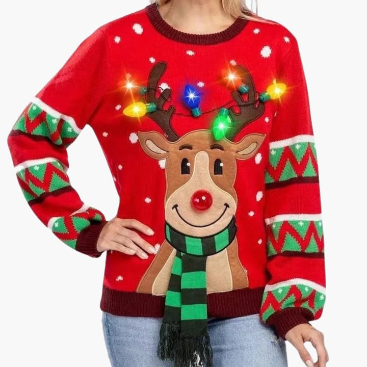 Damen Pullover mit Rentiermotiv und dekorativen Akzenten