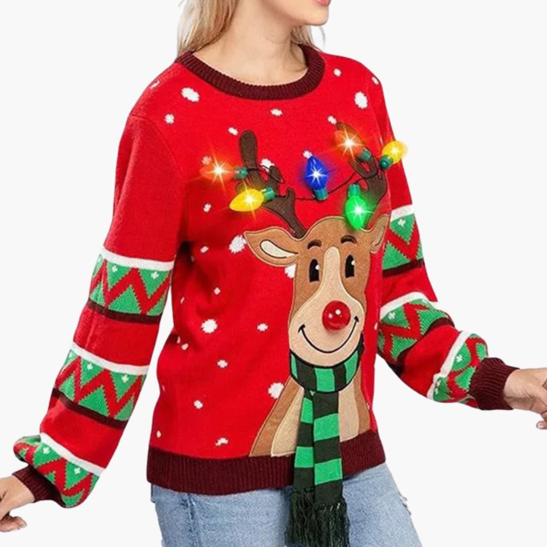 Damen Pullover mit Rentiermotiv und dekorativen Akzenten