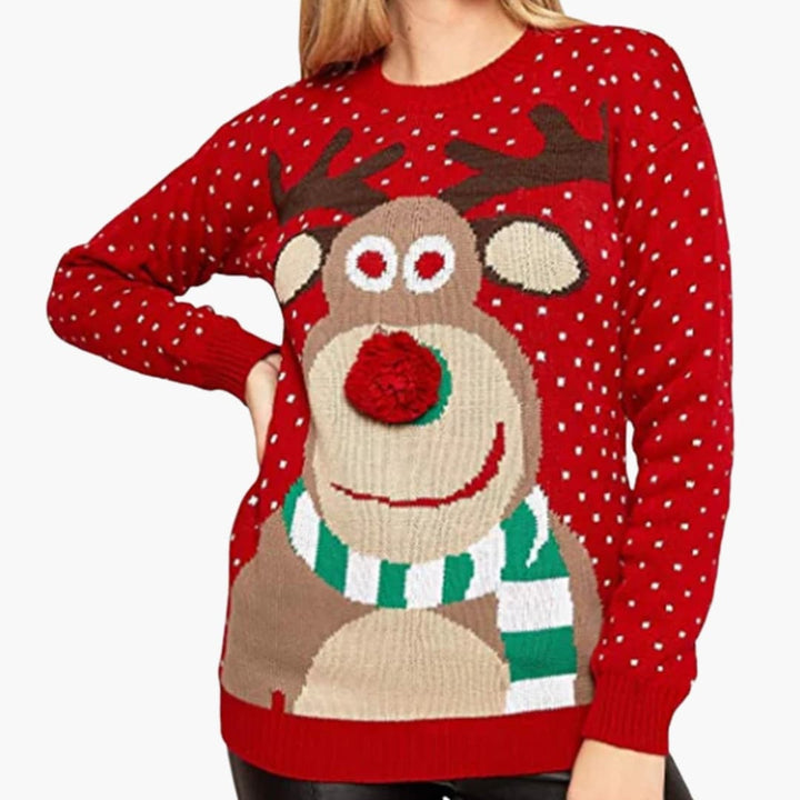 Damen Pullover mit Rentiermotiv und strukturierter Oberfläche